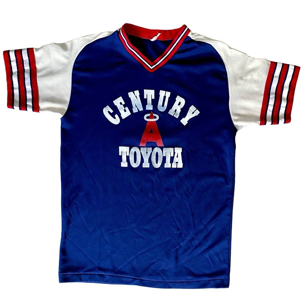 Vintage Century Toyota Ringer V-Neck Jersey Tee Bike Tag Medium